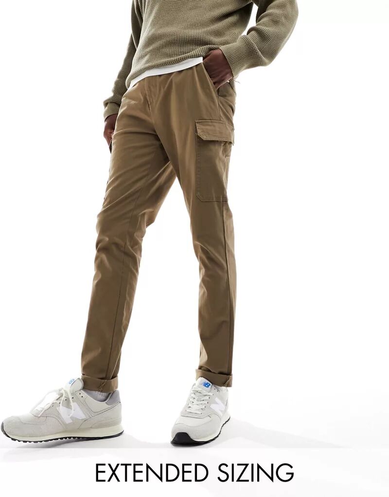 Коричневые брюки карго узкого кроя ASOS коричневые шорты узкого кроя из пике asos