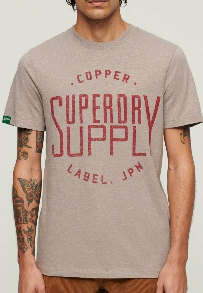

Футболка с принтом LABEL WORKWEAR Superdry, цвет deep beige slub