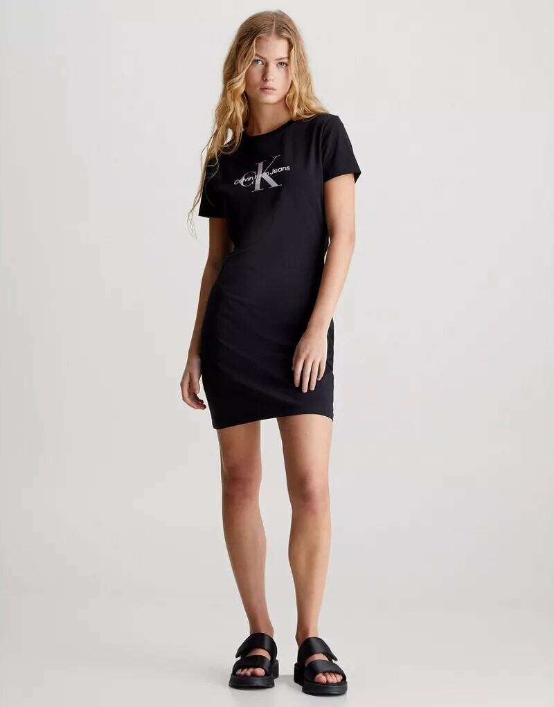 

Черное платье-футболка с монограммой Calvin Klein Ck