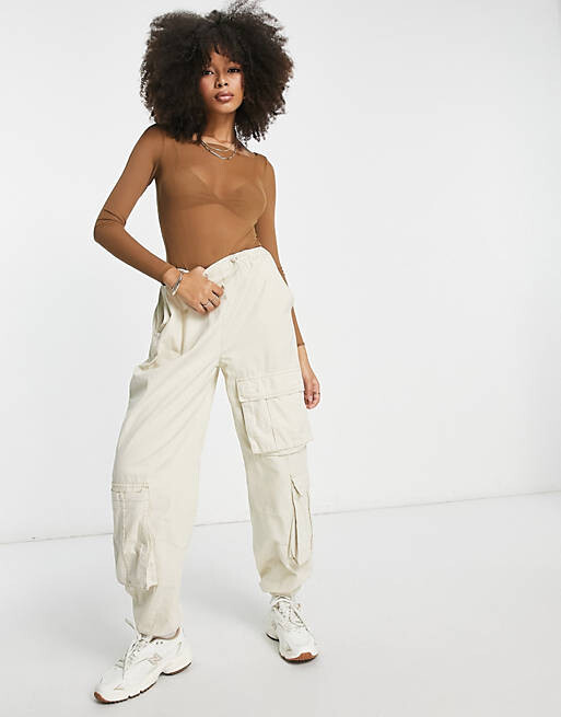 

Боди из сетки с длинными рукавами и серо-коричневыми рукавами Pull&Bear