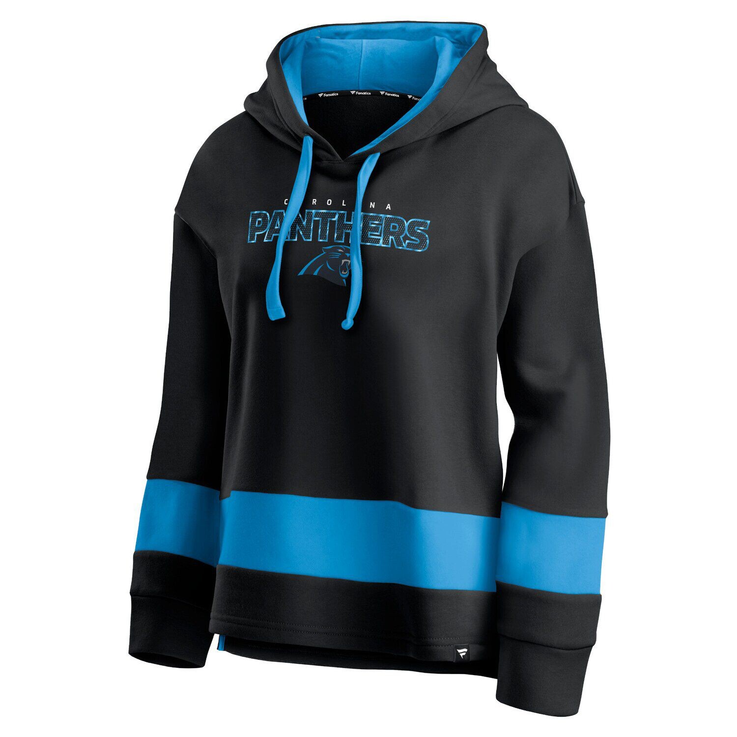 

Женский пуловер с капюшоном Fanatics черного/синего цвета с логотипом Carolina Panthers Colorblocks Fanatics