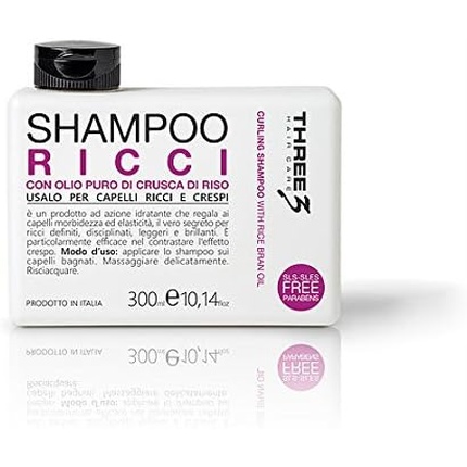 Faipa Three Шампунь Ricci для завивки волос с чистым маслом рисовых отрубей без SLS-SLES парабенов 300мл