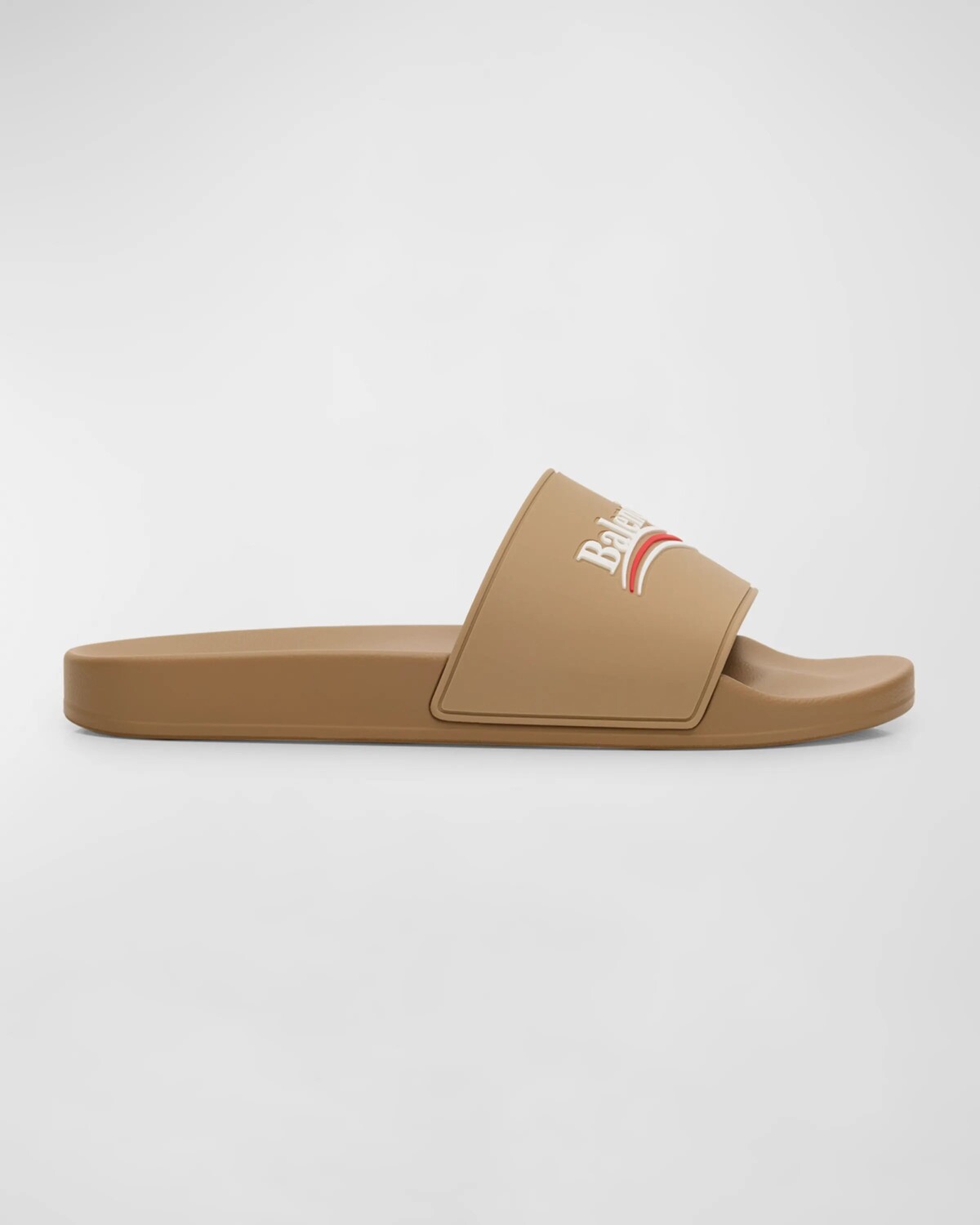 

Мужские резиновые шлепанцы с логотипом для бассейна Balenciaga, цвет 9735 Dark Beige/White/Red