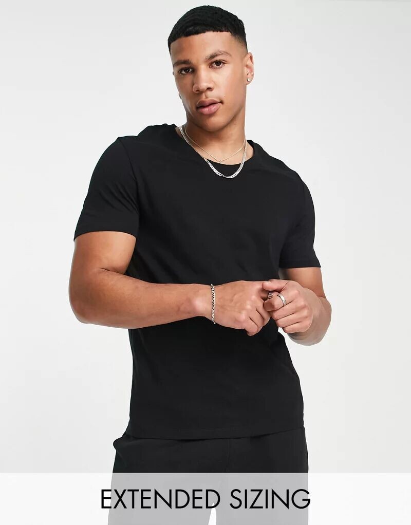 

Футболка с круглым вырезом из смесового хлопка ASOS - ЧЕРНАЯ