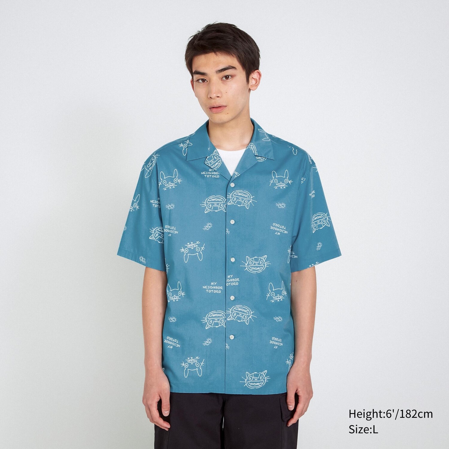 

Рубашка UNIQLO Studio Ghibli с открытым воротником и короткими рукавами, синий