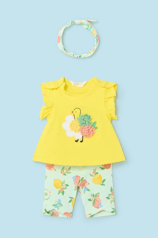 Mayoral Newborn Комплект одежды для новорожденных, желтый детский комбинезон в горошек с бантом и повязкой на голову