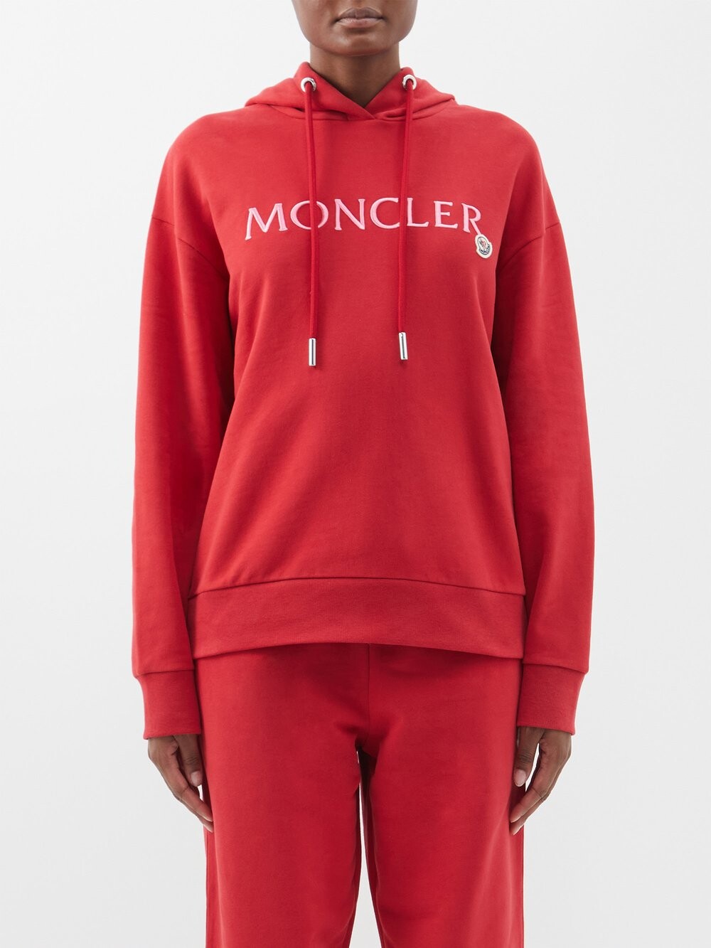 

Толстовка с капюшоном из хлопкового джерси с вышитым логотипом Moncler, красный
