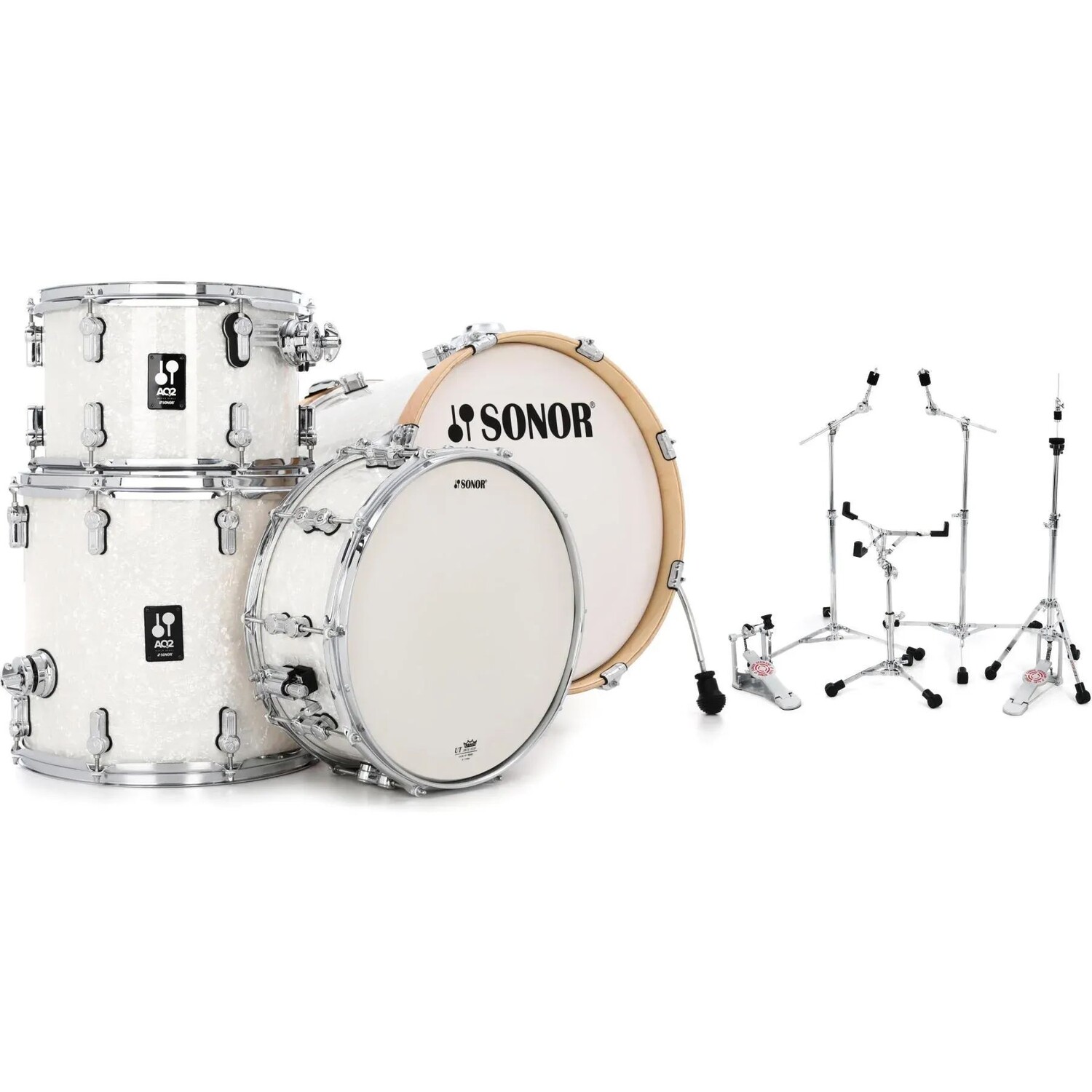 

Набор корпусов Sonor AQ2 Bop из 4 частей с малым барабаном и комплектом легких аксессуаров из 5 частей — White Marine Pearl
