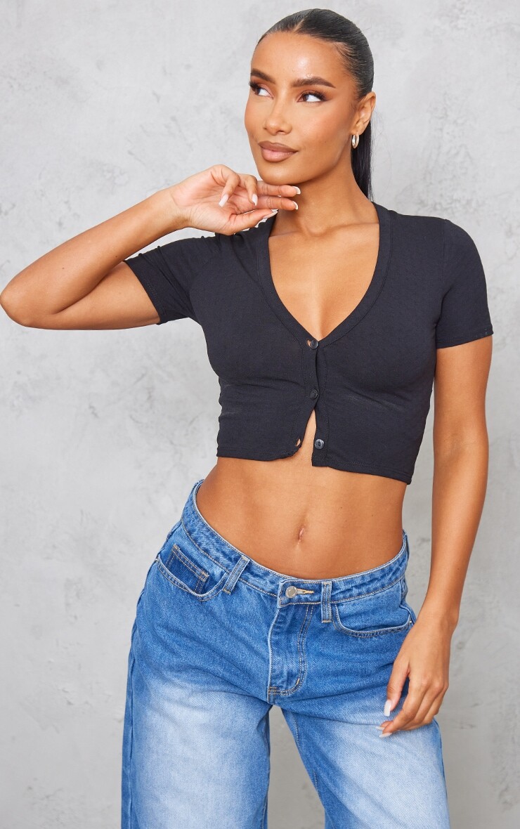 

PrettyLittleThing Черный укороченный топ с мягкой текстурой