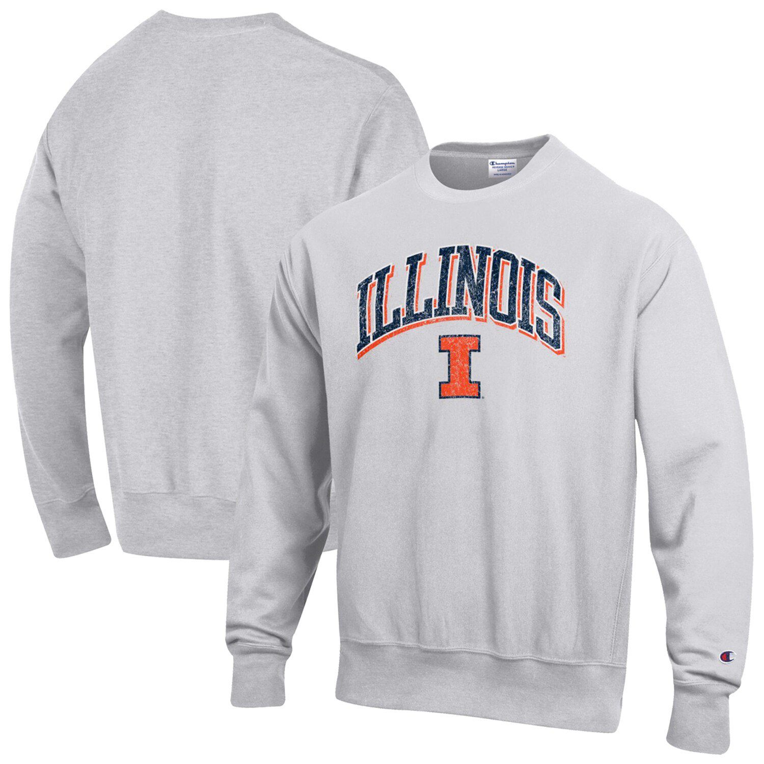 

Мужской серый пуловер с обратным переплетением Illinois Fighting Illini Arch Over Logo, свитшот Champion