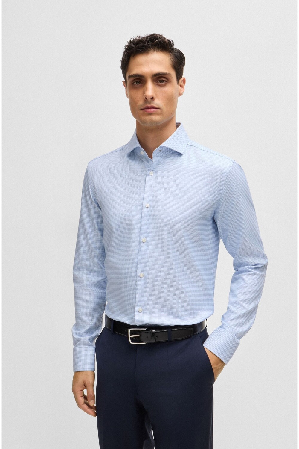 

Рубашка Slim Fit из структурированного хлопка Boss, синий