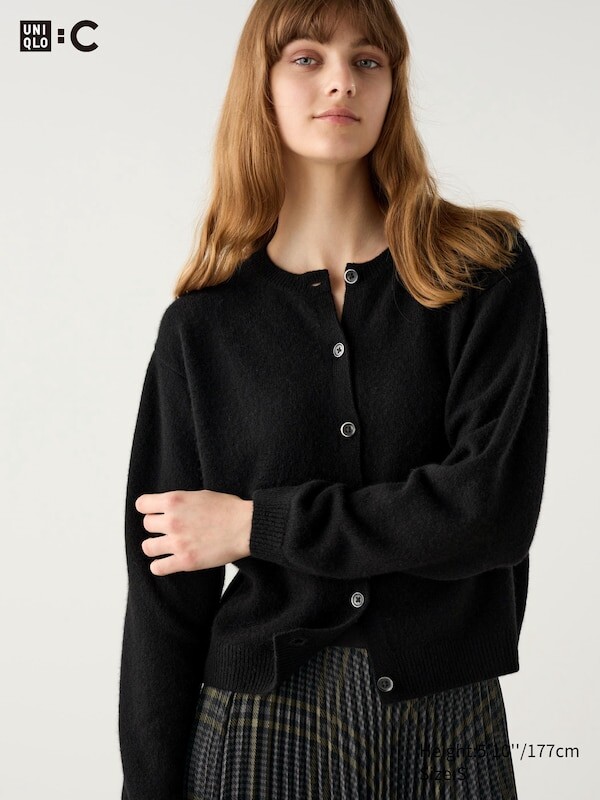 

Короткий кардиган с круглым вырезом из кашемира Uniqlo, черный