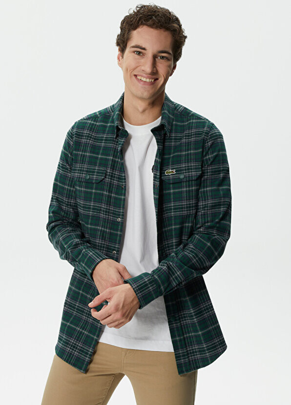 

Темно-зеленая мужская рубашка в клетку обычного кроя Lacoste