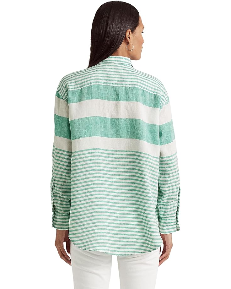 Рубашка LAUREN Ralph Lauren Petite Striped Oversize Linen Shirt, цвет Palm Leaf/White