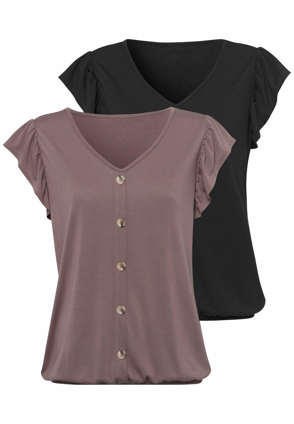 

Футболка с принтом 2 PACK LASCANA, цвет taupe+schwarz