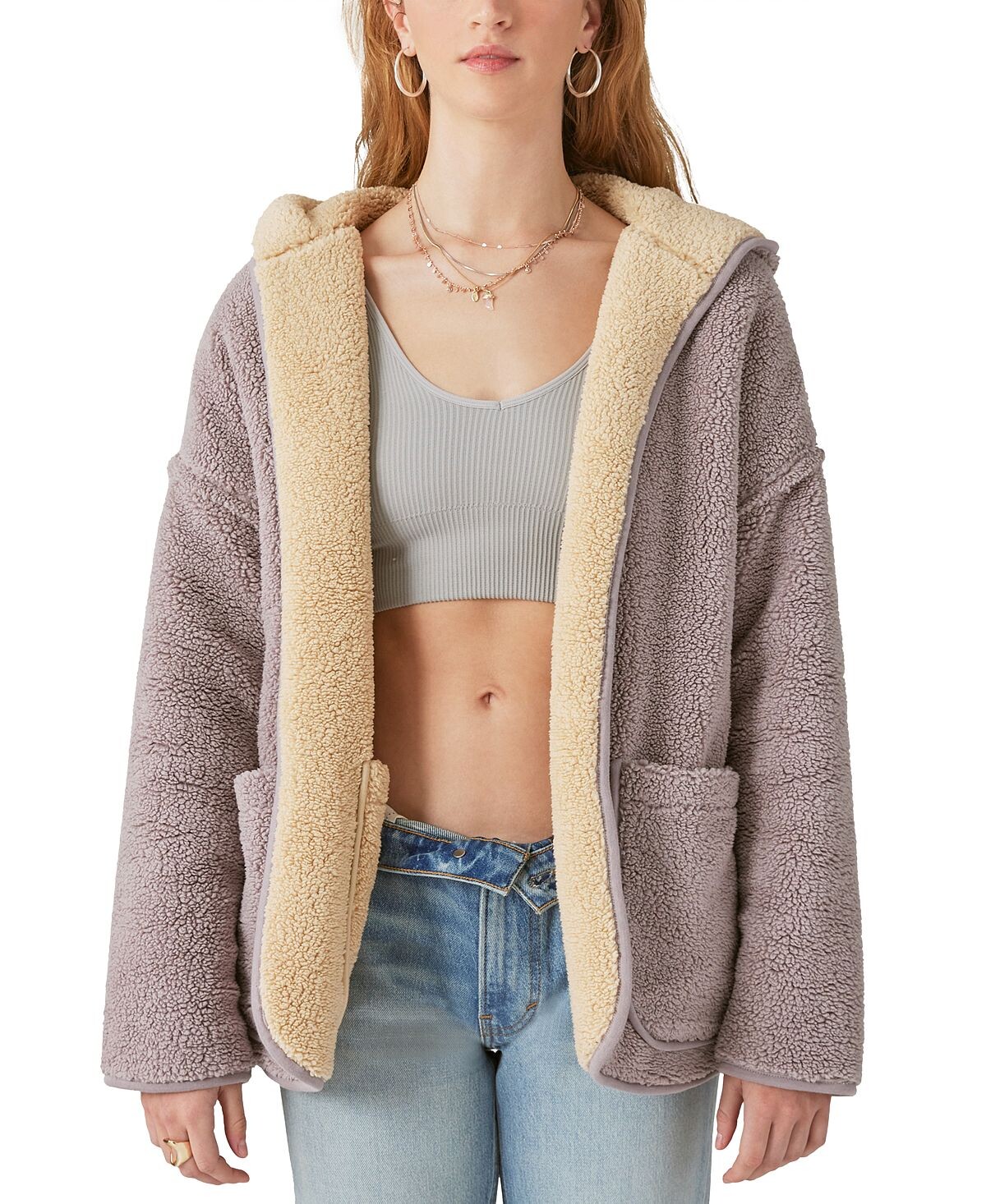 

Двусторонний кардиган из шерпы с высоким ворсом и капюшоном Lucky Brand