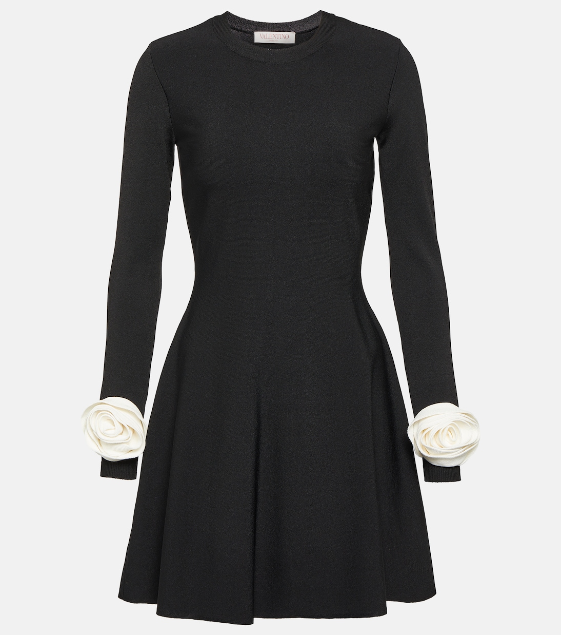 Мини-платье с цветочной аппликацией Valentino, черный