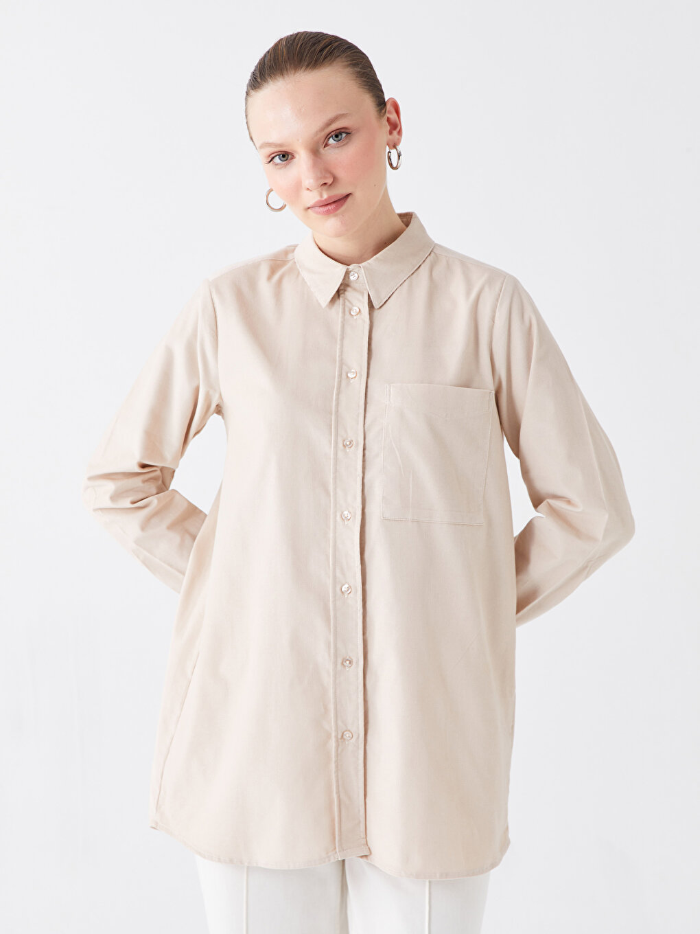 цена Простая женская рубашка-туника с длинным рукавом LCW Modest, ваниль