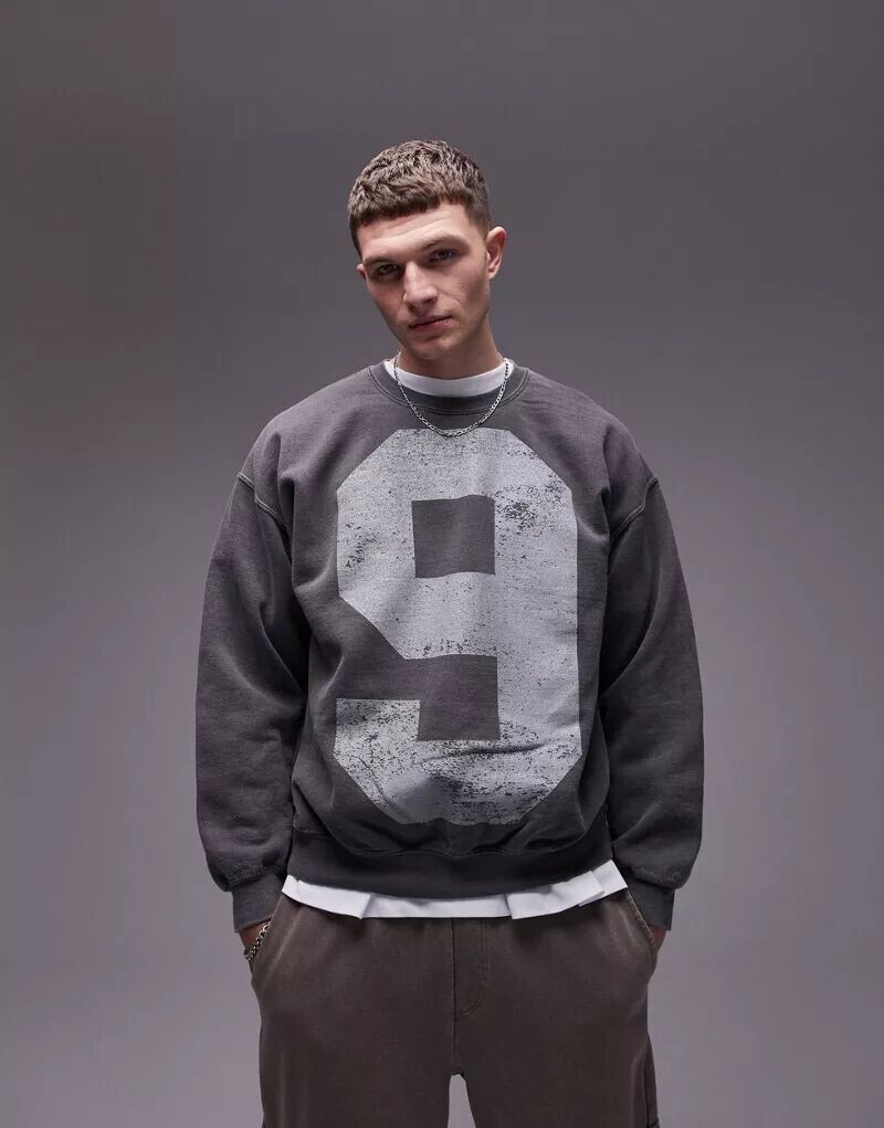 

Черная толстовка оверсайз Topman с принтом 95 спереди и сзади