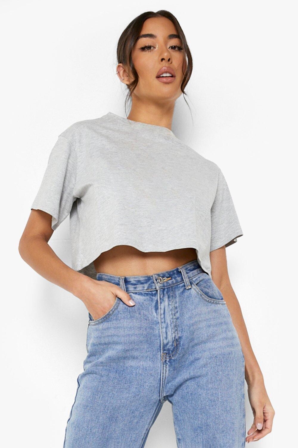 

Базовый укороченный топ с короткими рукавами Boohoo, серый