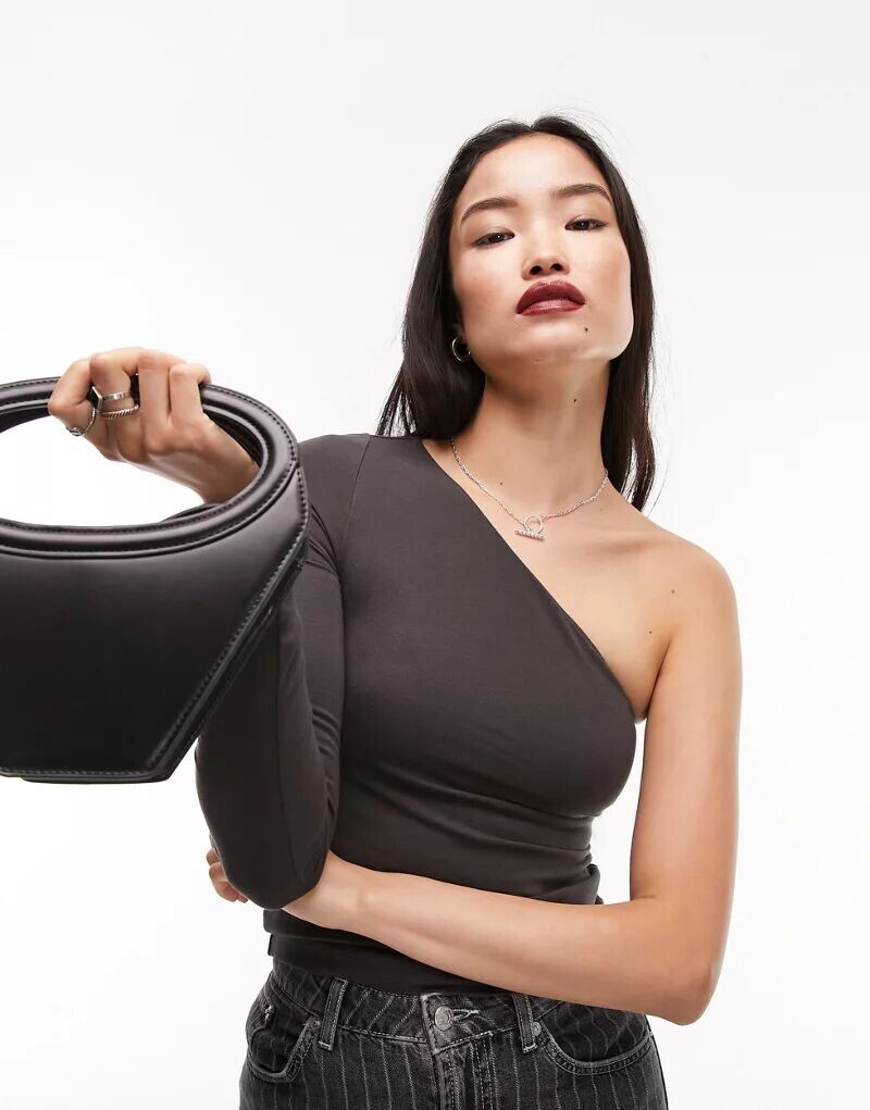 

Угольный однотонный топ на одно плечо Topshop Premium