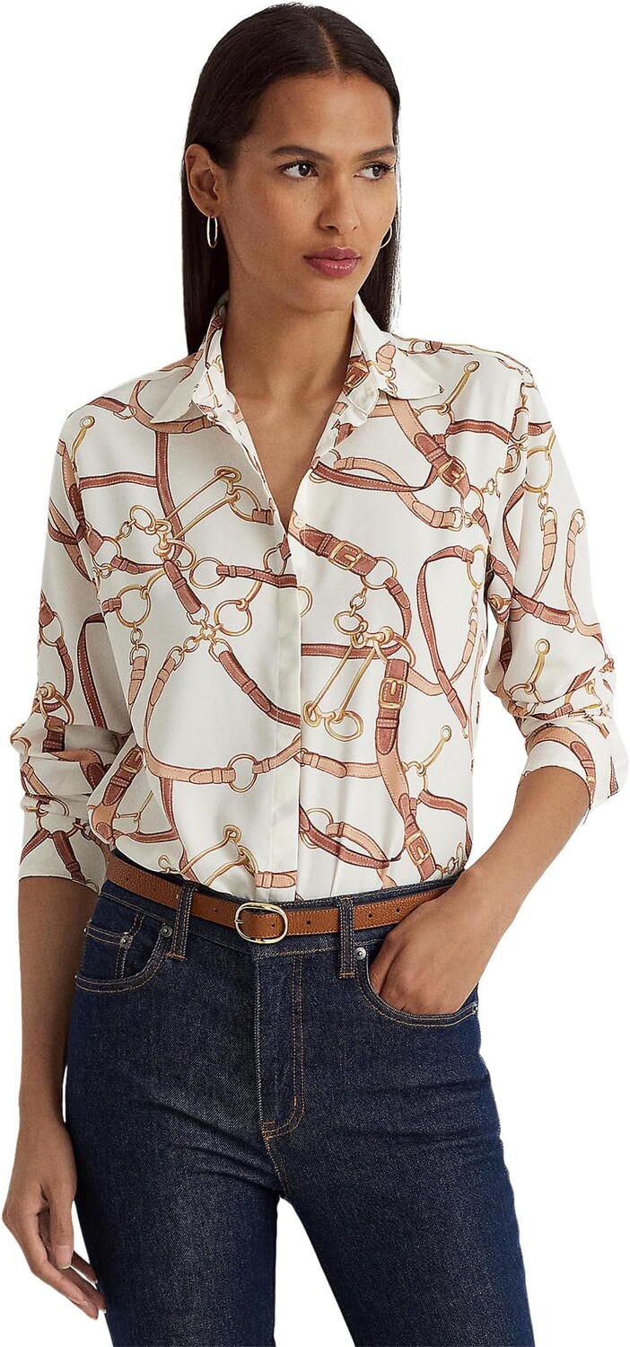

Креповая рубашка с поясом и принтом LAUREN Ralph Lauren, цвет Cream Multi