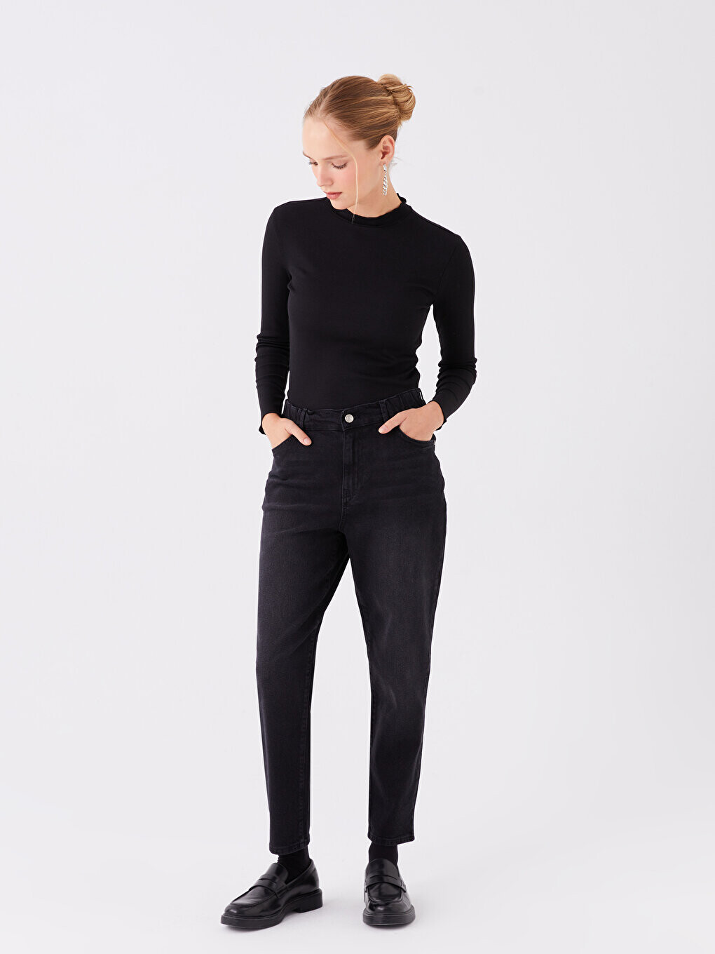 

Женские джинсовые брюки прямого кроя LCW Modest, черное родео, Черный