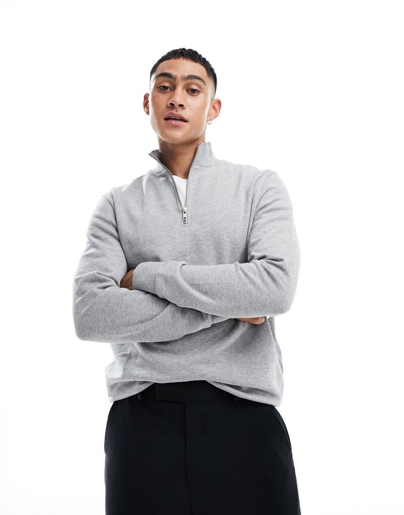 

Серый меланжевый свитшот с полумолнией ASOS DESIGN
