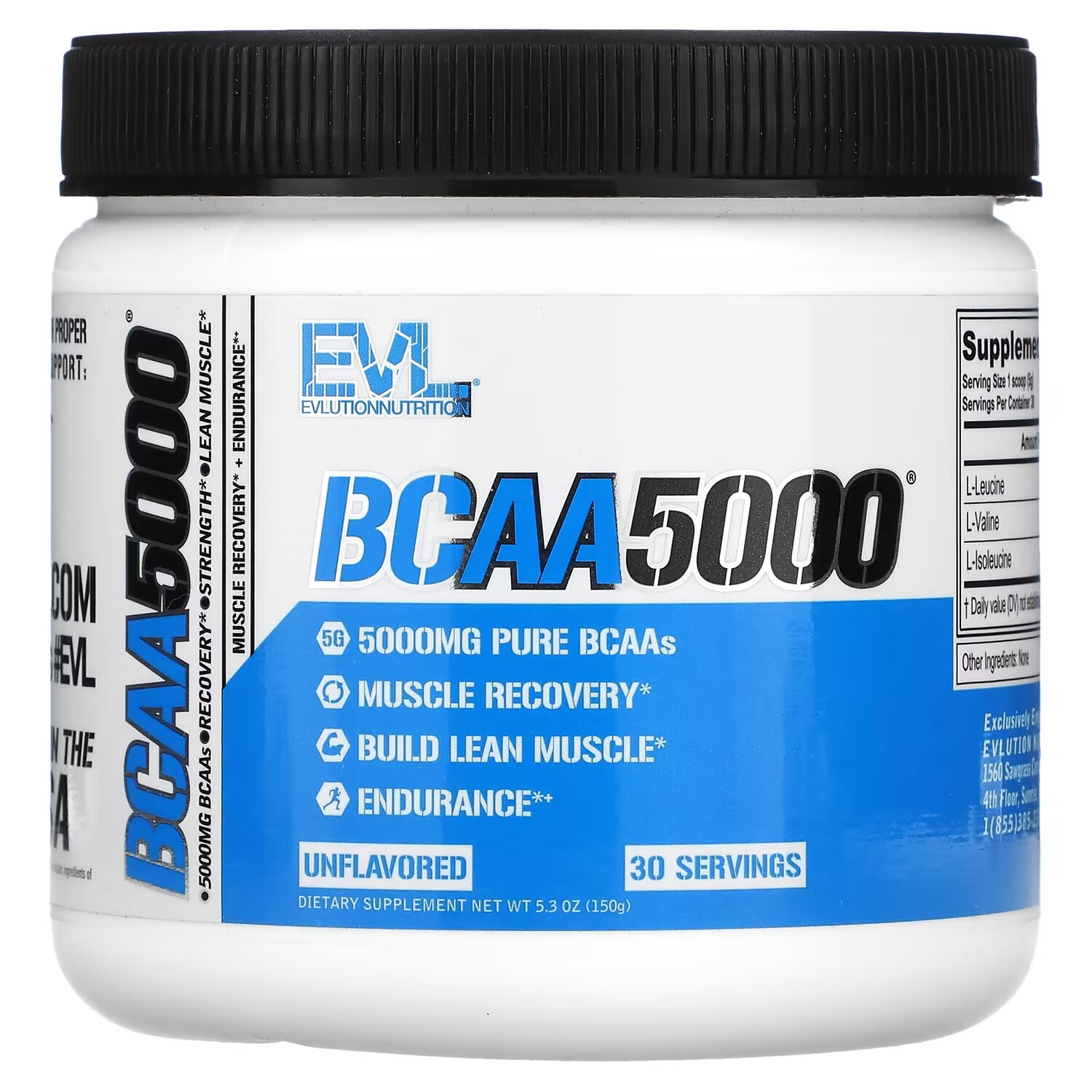 

EVLution Nutrition BCAA5000 без ароматизаторов, 5,3 унции (150 г)