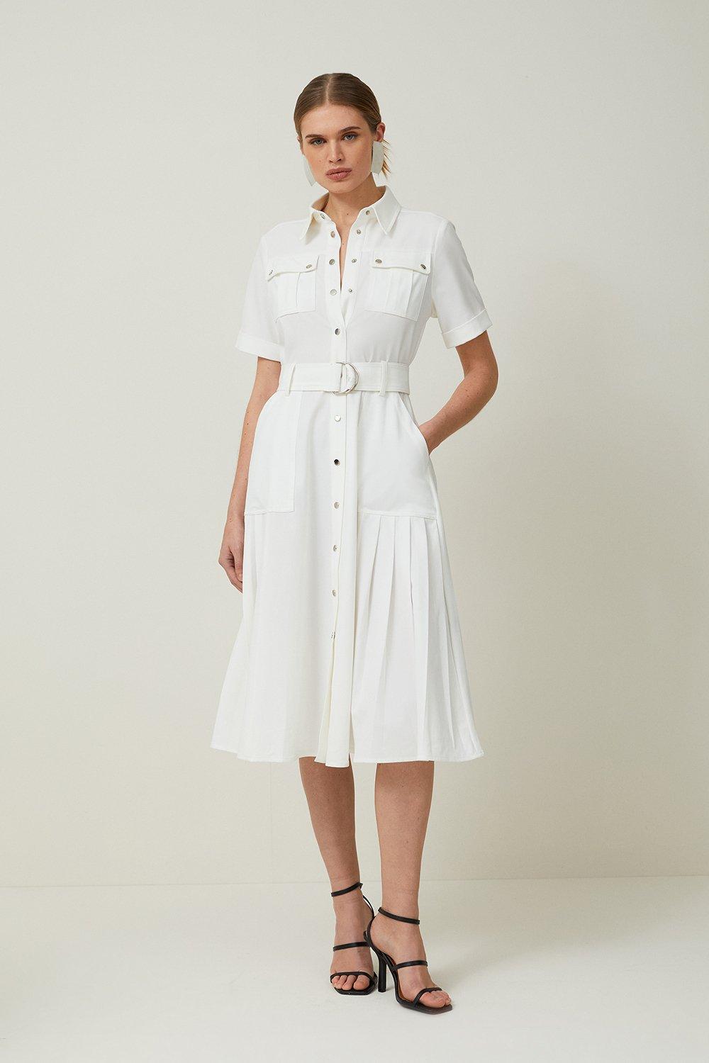 Платье миди с короткими рукавами и карманами с поясом Karen Millen, белый фото