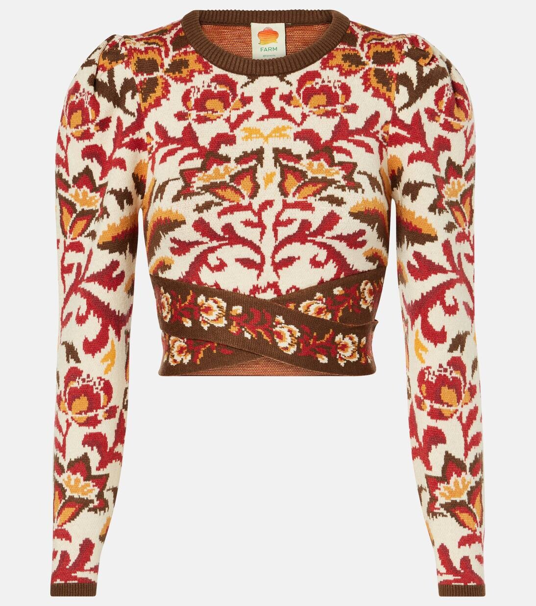 

Укороченный топ с цветочным принтом Farm Rio, цвет toucans scarf cream