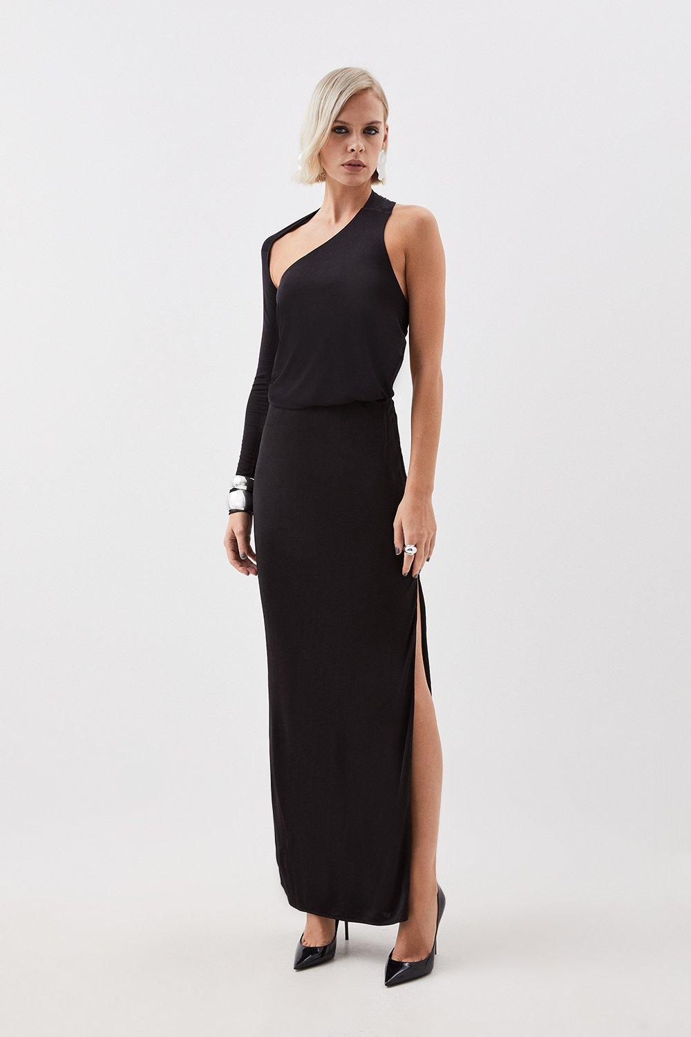 Платье из джерси премиум-класса с асимметричными деталями The Founder Karen Millen, черный