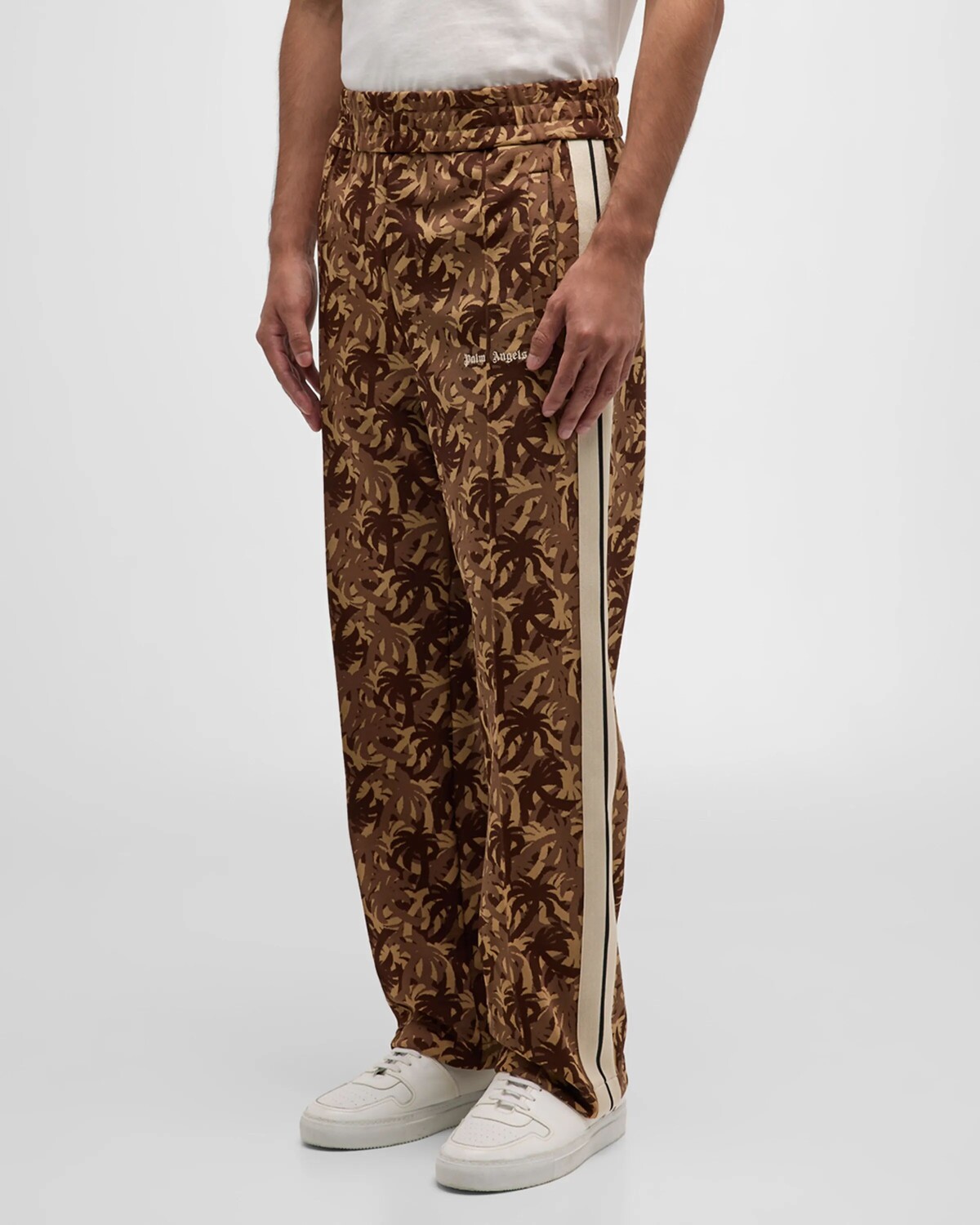 

Мужские спортивные брюки с камуфляжным принтом и пальмами Palm Angels, цвет Brown Off White