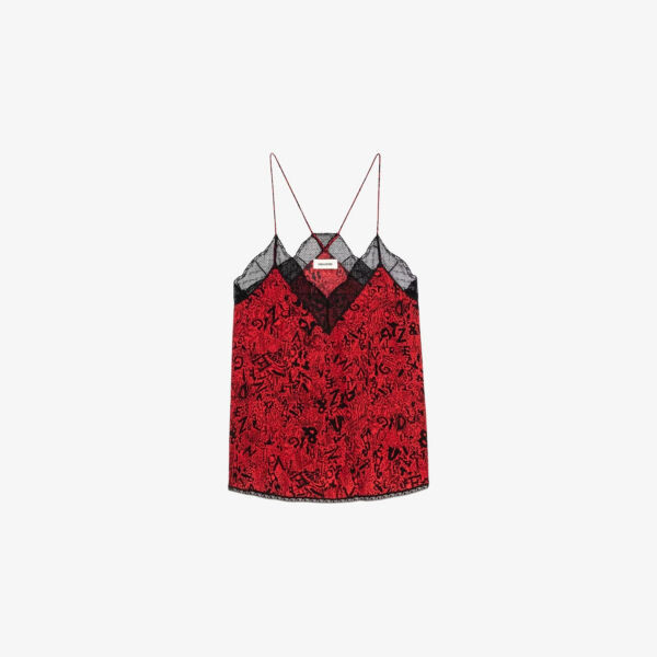 

Тканая майка Кристи с вышитым кружевом и графическим принтом Zadig&Voltaire, красный