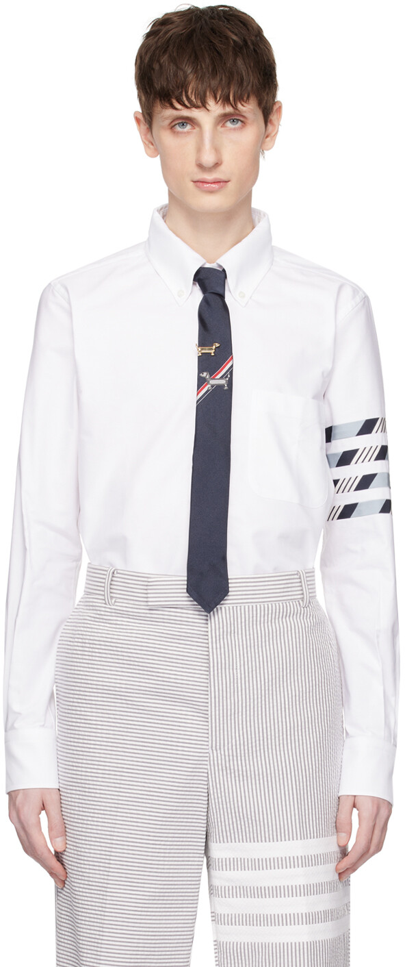 

Белая рубашка с 4 полосками Thom Browne, цвет Medium blue