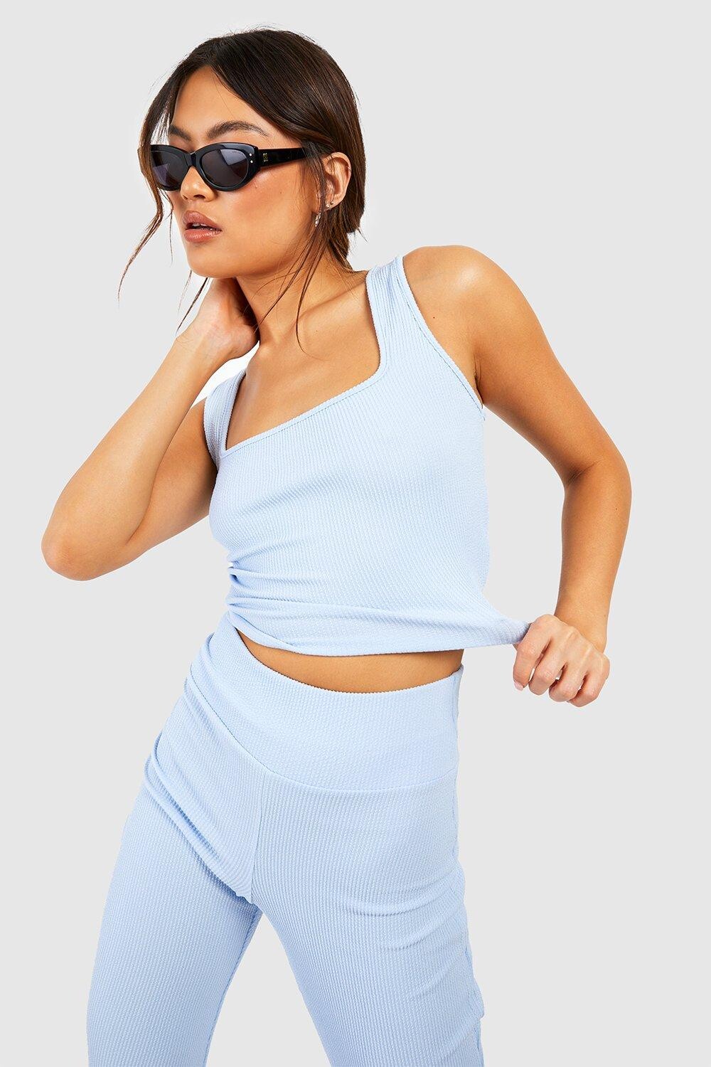 

Топ из мятого ребра Boohoo, синий