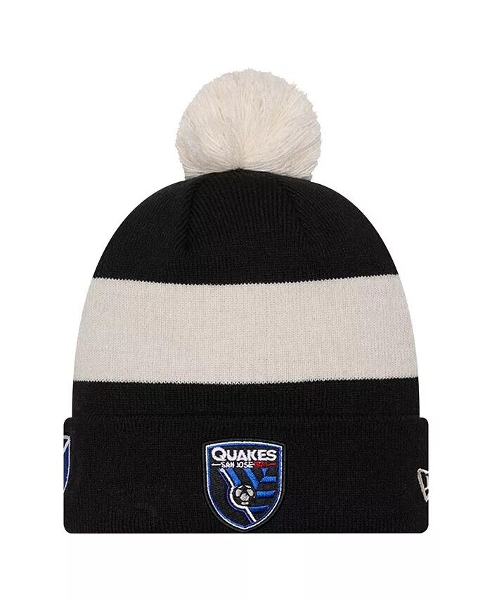 

Мужская черная вязаная шапка San Jose Earthquakes 2024 Kick Off Collection с манжетами и помпоном New Era, черный
