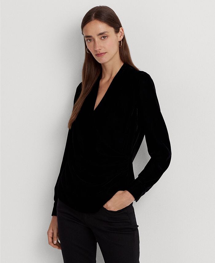 

Женская бархатная плиссированная блузка со складками Lauren Ralph Lauren, черный