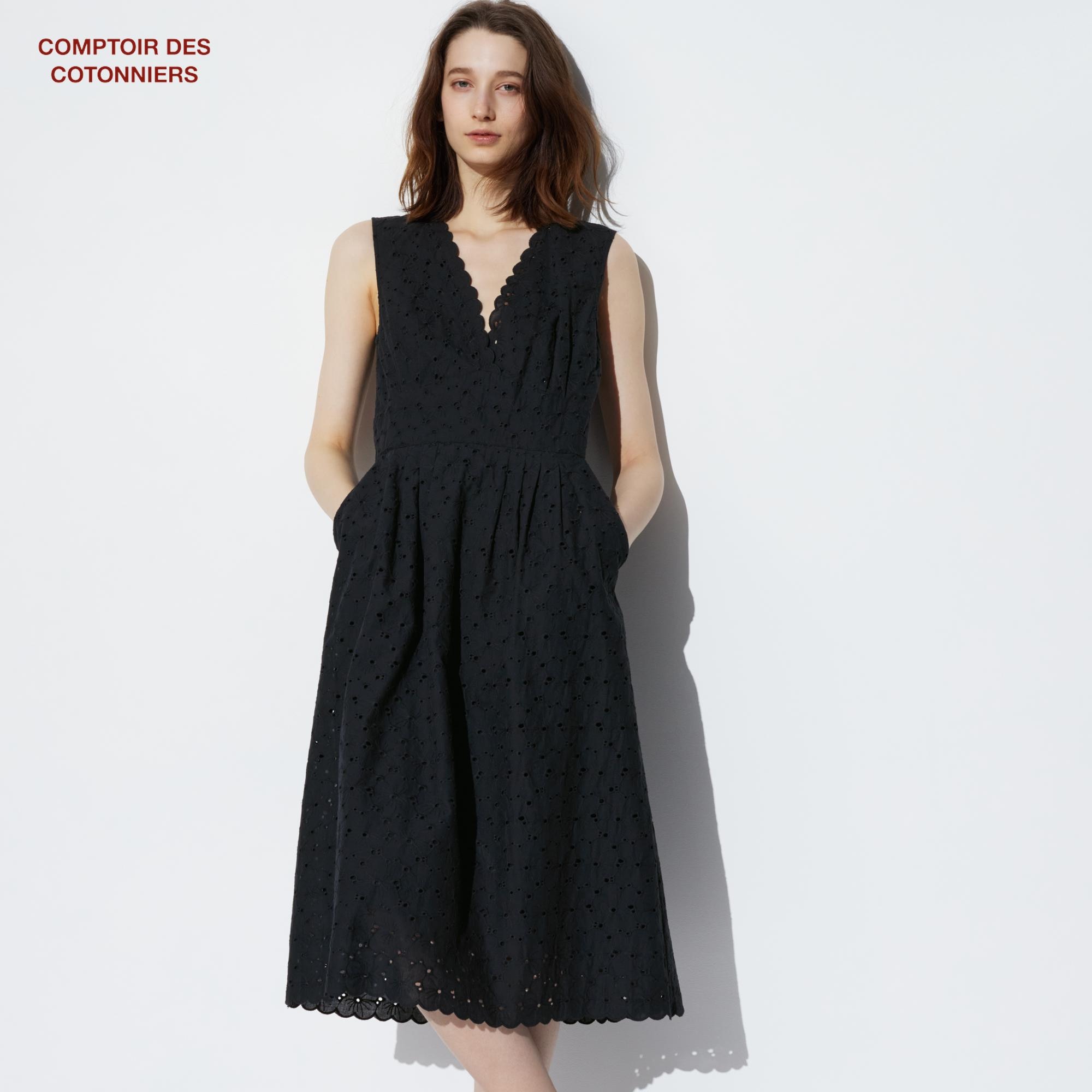 Платье Uniqlo Comptoir de Cotonnier с вышивкой из хлопка, черный
