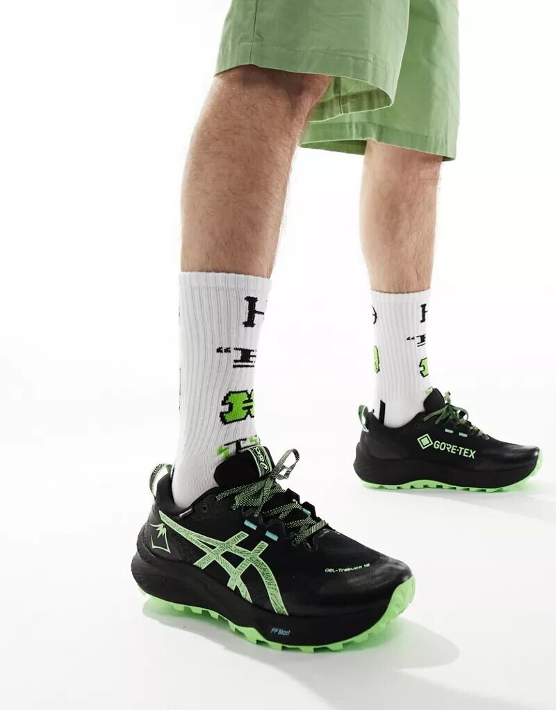 

Водонепроницаемые кроссовки для бега по пересеченной местности Asics Gel-Trabuco 12 GTX черного и ярко-зеленого цвета