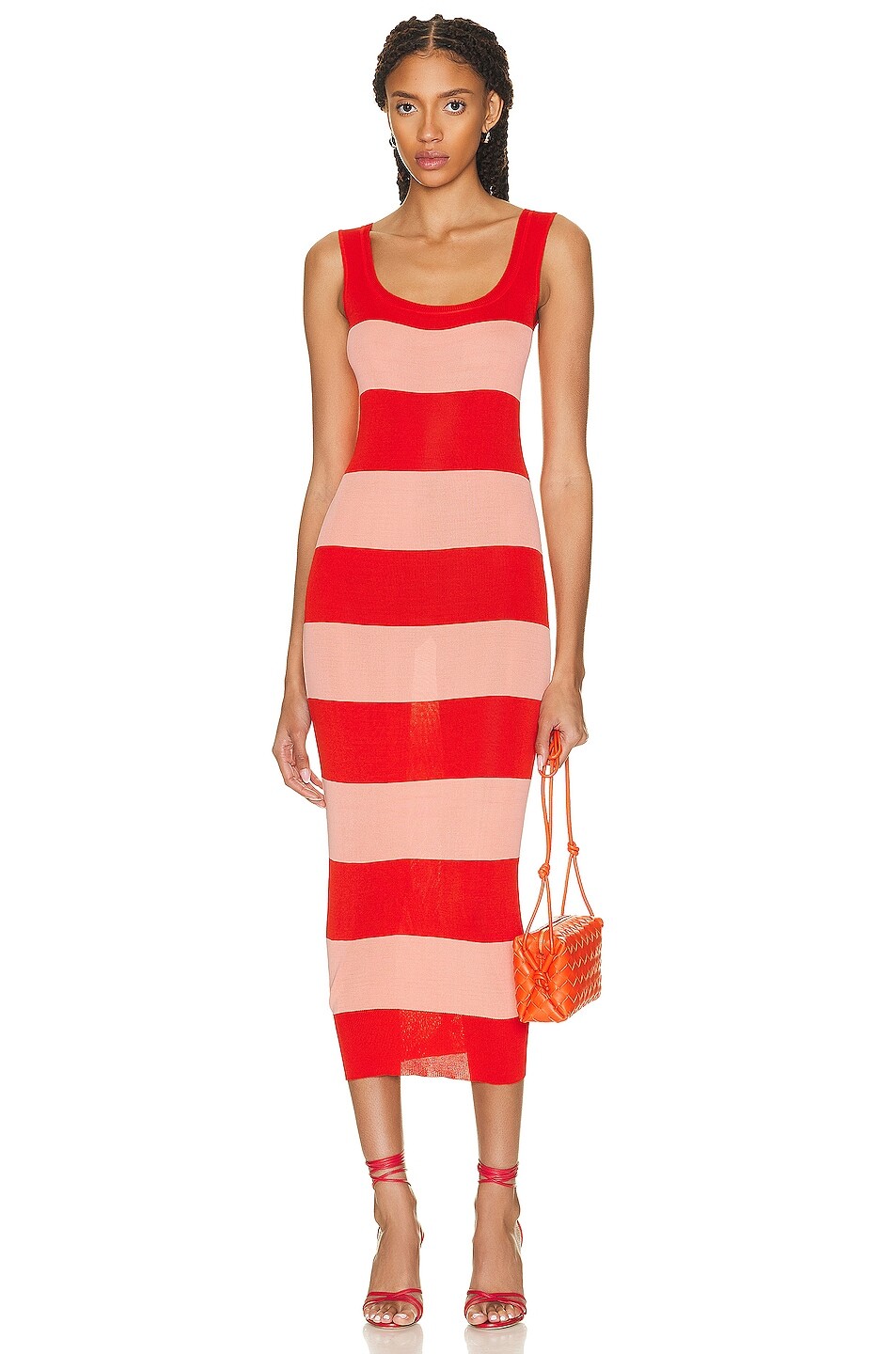 

Платье миди Zimmermann Tank, цвет Coral & Shell Pink Rugby Stripe