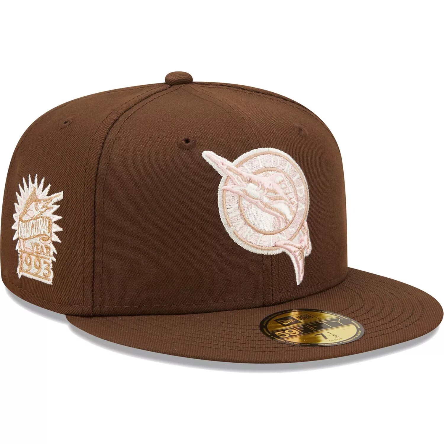 

Мужская приталенная шляпа New Era Brown Florida Marlins Pink Undervisor 59FIFTY