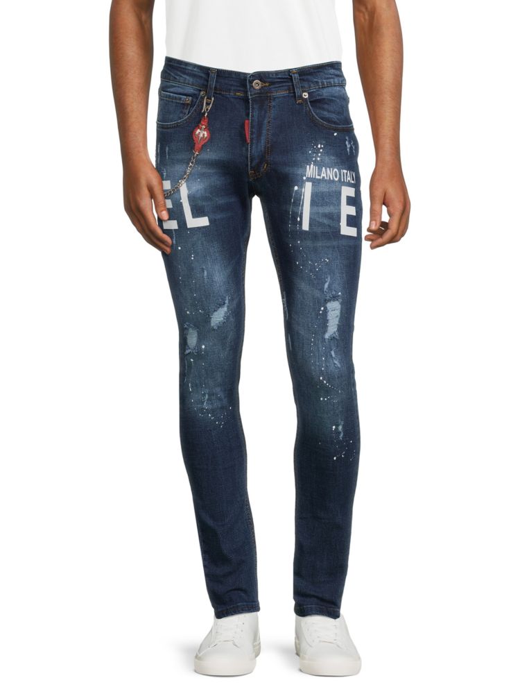 Рваные джинсы узкого кроя с логотипом Elie Balleh, синий рваные байкерские джинсы узкого кроя blowout evolution in design синий