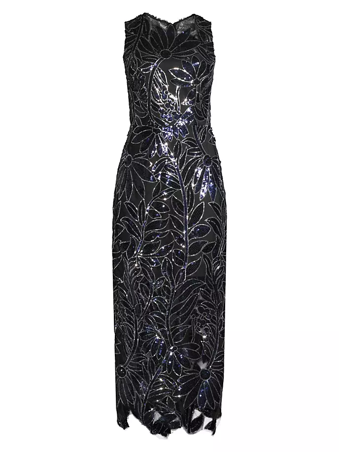 

Платье миди Kinsley с цветочным принтом и пайетками Milly, цвет navy silver