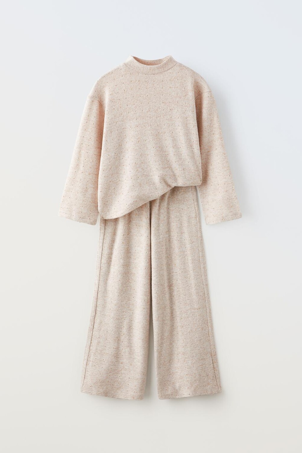 

Коордивная футболка и брюки со стразами ZARA, экрю