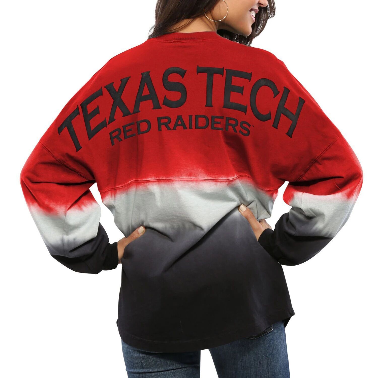 

Женский красный Джерси Texas Tech Red Raiders с длинными рукавами и омбре, окрашенный погружением в духи