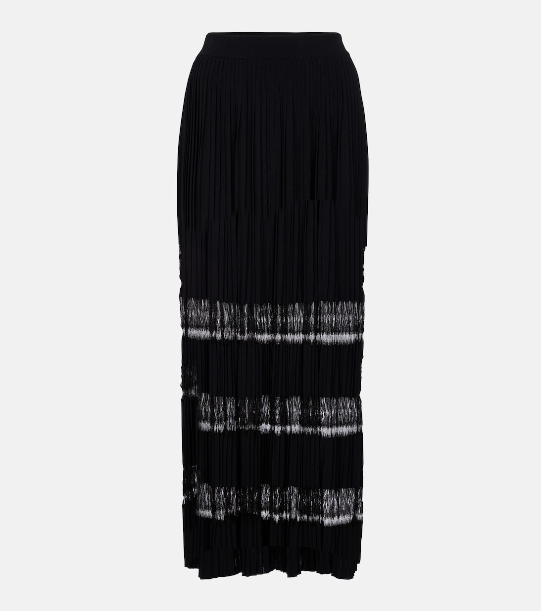 

Юбка макси из плиссированного трикотажа с кружевной отделкой ALAÏA, черный