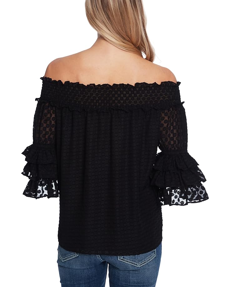 Блуза CeCe Off-the-Shoulder Clip Dot Blouse, цвет Rich Black