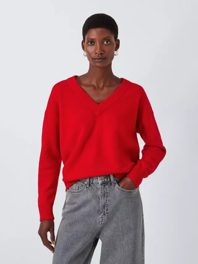 

Свитер John Lewis Cashmere Blend V-Neck, цвет scarlett