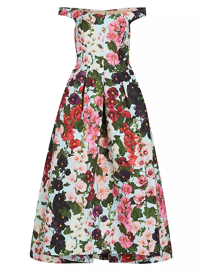 

Платье с открытыми плечами и принтом Hollyhocks Faille Oscar De La Renta, цвет pink pale blue